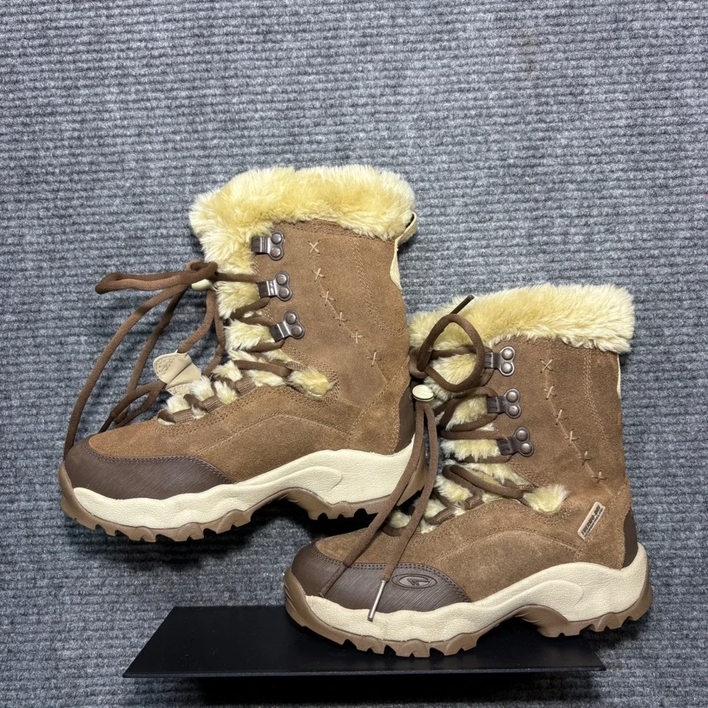 Hi-Tec Women Thermo-Dri Waterproof Insulated Winter Boots Brown Suede Faux Fur 6